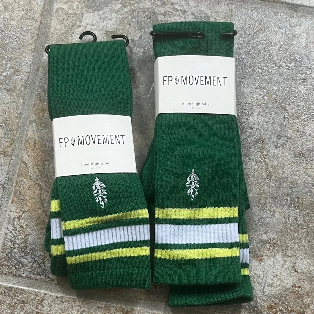Free People Movement Knee-High Logo Stripe Socks, 2 pairs, NWT